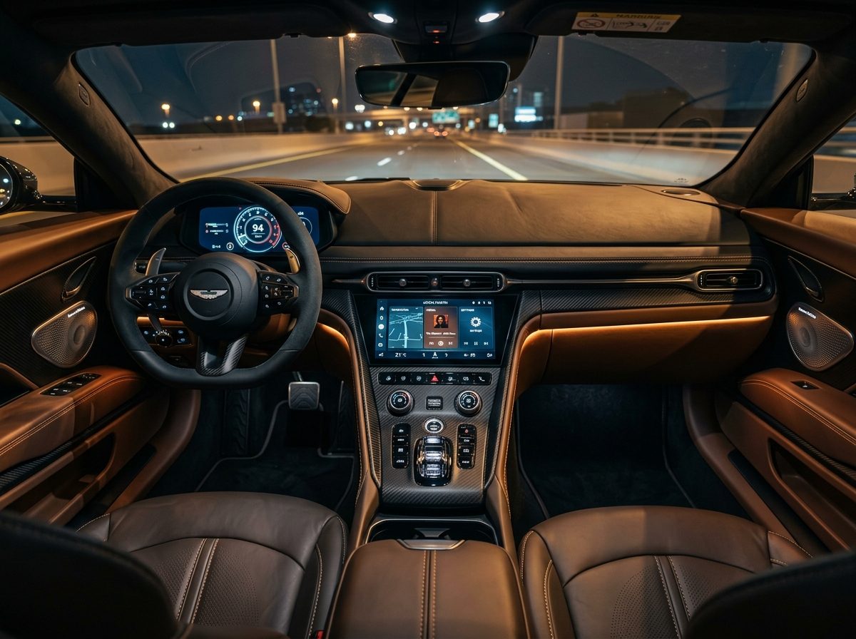Interior de automóvel com painel e ecrã multimédia